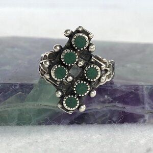 VTG Southwest Sterling Silver 925 Snake Eyes Petit Point Green Onyx Ring Sz 5.25